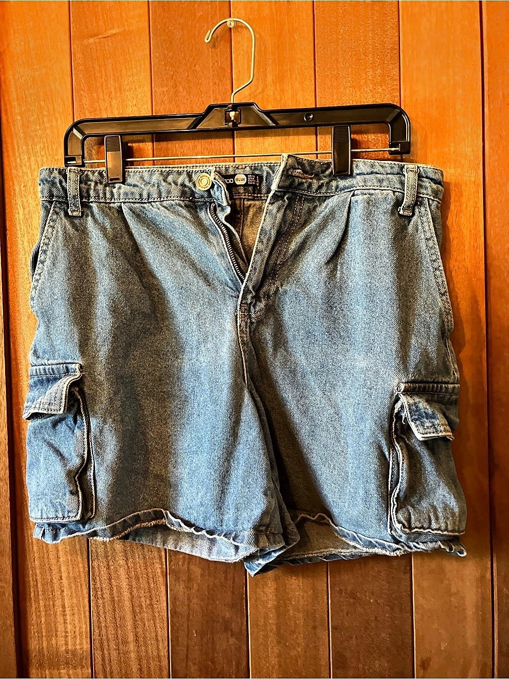 boohoo Blue Denim Cargo Shorts Blue